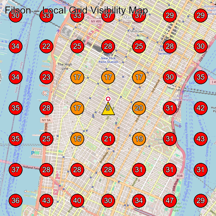 Filson GeoGrid visibility map for Clothing Store in New York